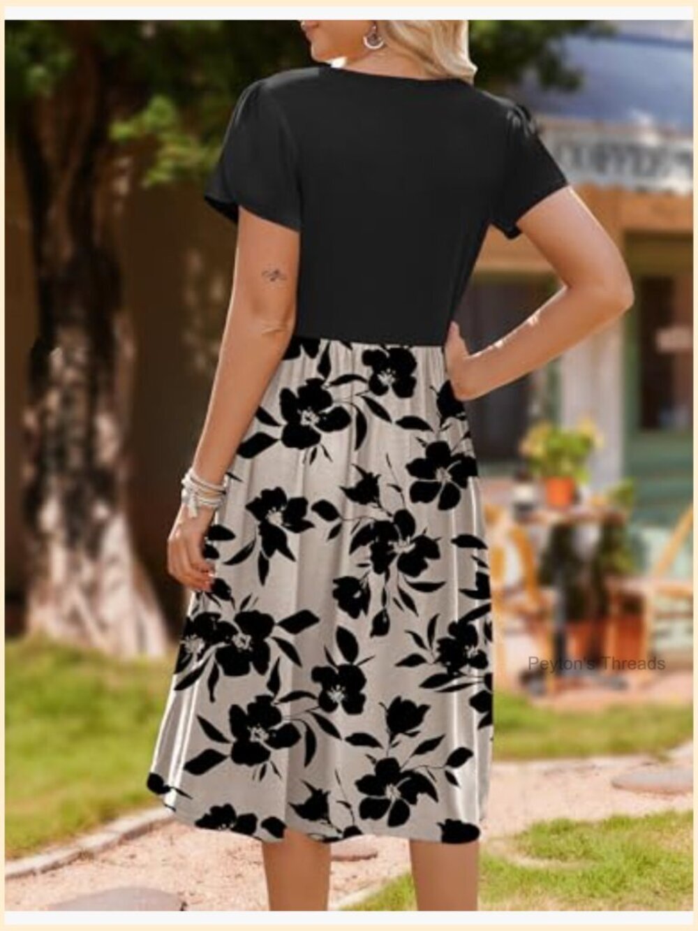 Midi Dress with Pockets, Floral T-Shirt Dress, Casual Beach Sundress for Women - Picture 6 of 7